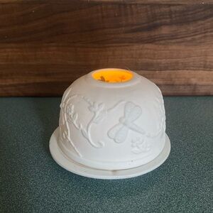 White Porcelain Lithopane style Dragonfly And Flowers Fairy Lamp Hand painted